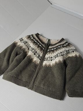 GAP Olive & Cream Fair Isle Zip-Up Kids Jacket